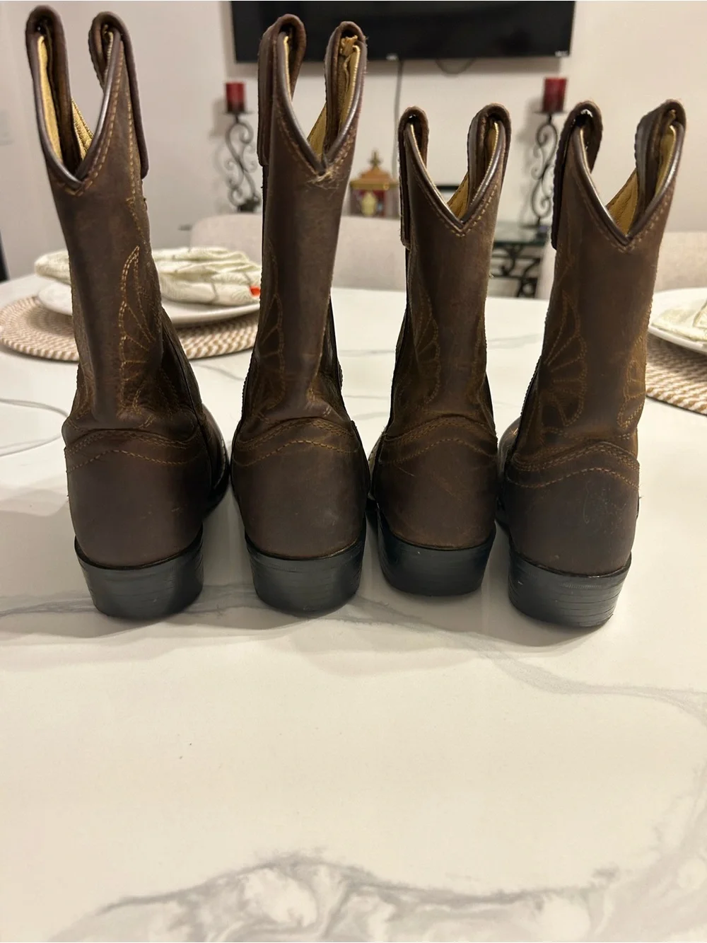 Kids Masterson Brown Distressed Leather Western Cowboy Boots - Pair. Sz 13 & 9.5
